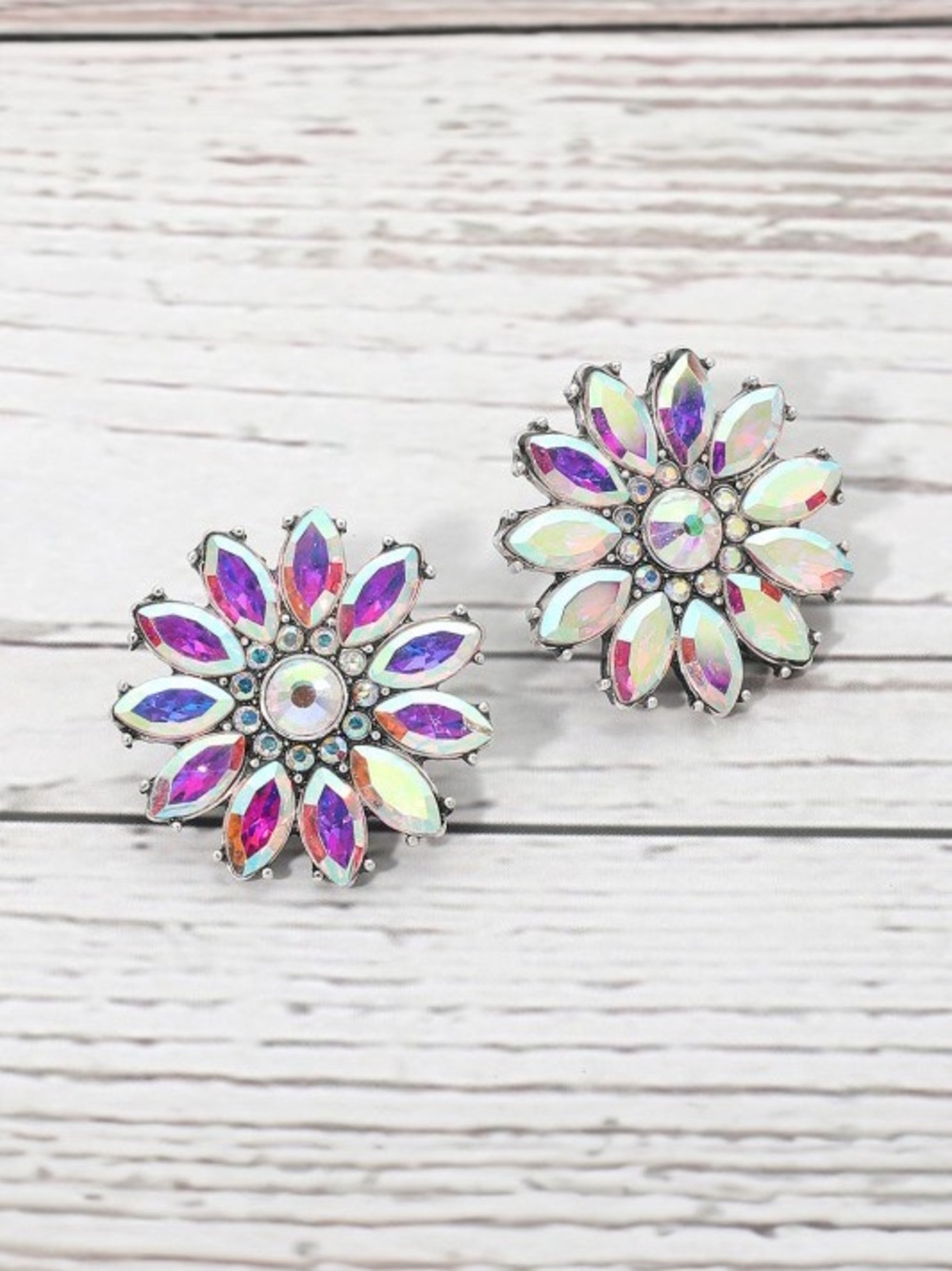 Clear Ab flower floral cut boho western evening Crystal rhinestone earrings